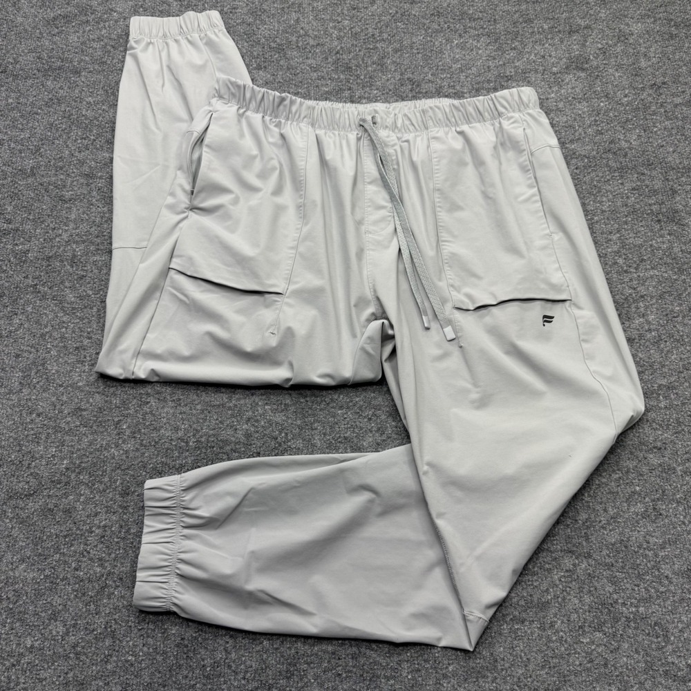 Fabletics Mens Training Joggers Light Gray Athletic Pants Drawstring Waist XL
